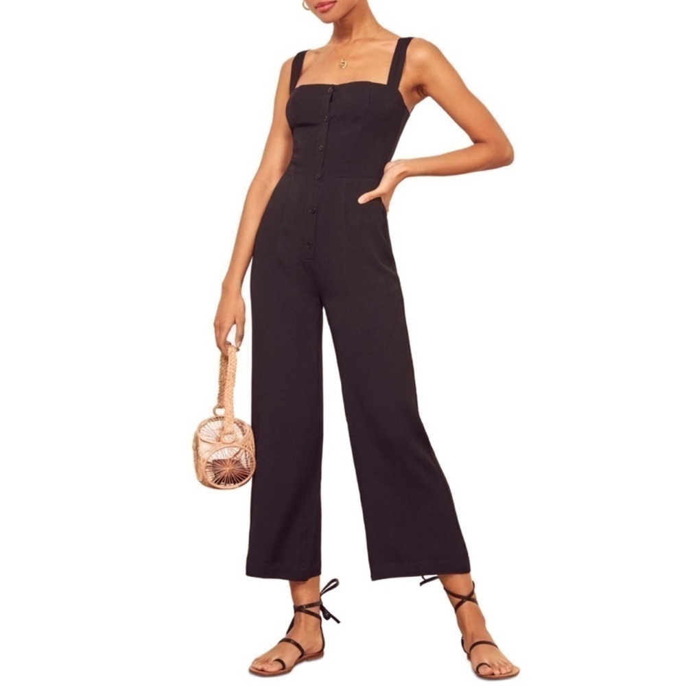 Reformation Della Black Button Front Jumpsuit 8